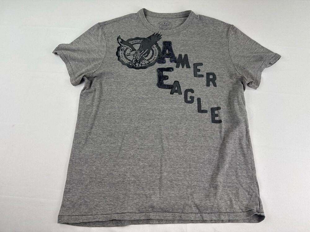 American Eagle Graphic T-Shirt Large Gray Athletic Fit